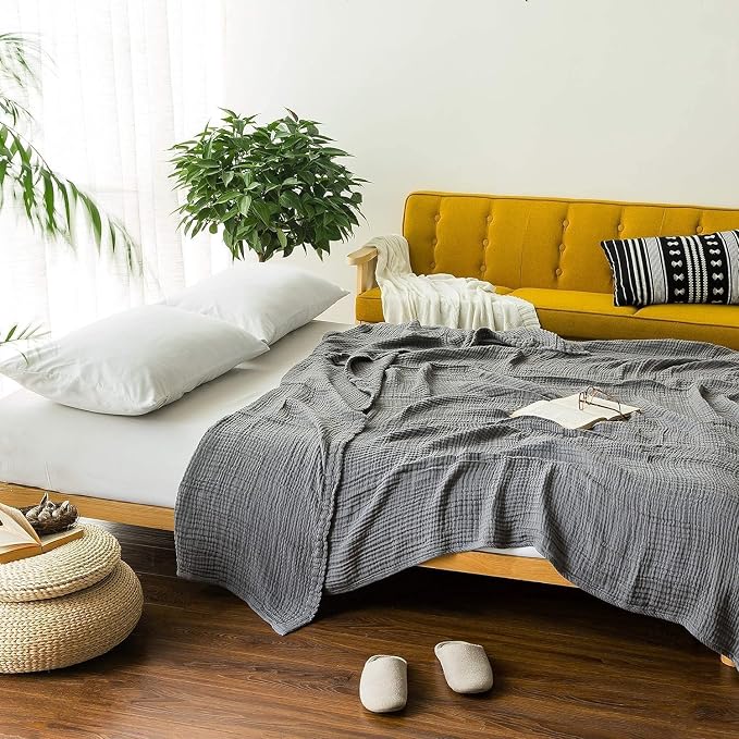EMME Muslin Blankets for Adults Throw Blanket for Couch Breathable Gauze Soft - Image 3