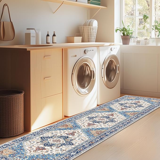 Yamaziot Washable Runner Rug, 2x8 Non-Slip Boho Vintage Hallway Kitchen Rug | - Image 7