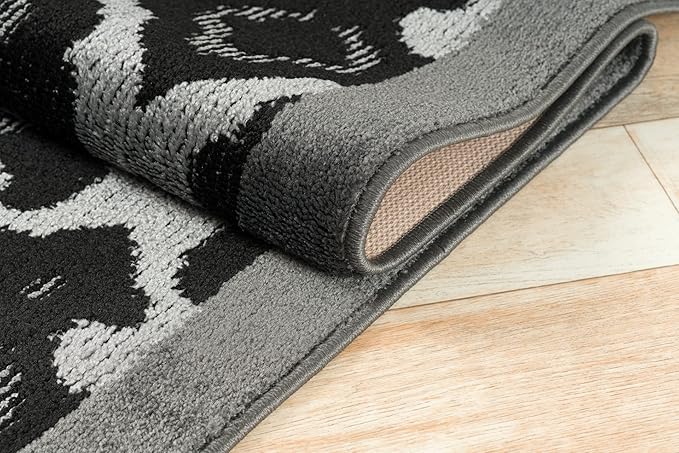 Custom Length Cut to Size Fleur de Lis Inspired Carpet Runner Rug for Hallways, Non Slip Rubber Backed, 31 inch Wide X Customized Length, Royal Grey, 31 inch X 5 feet