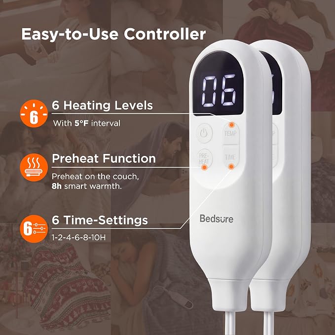 Bedsure Heated Blanket King Size, Dual Control Electric Blanket, Burgundy | - Image 5