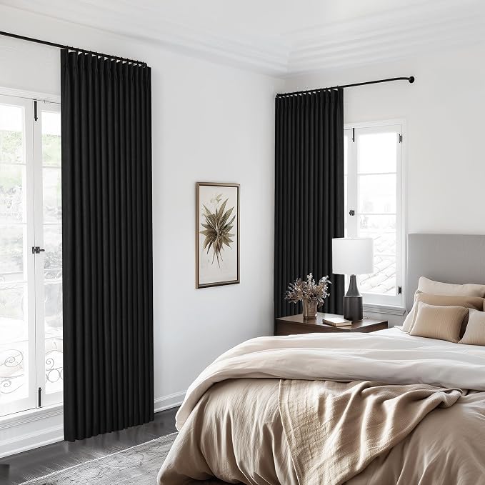 Black 100% Blackout Pinch Pleat Linen Curtains 108 Inches Long - Image 8