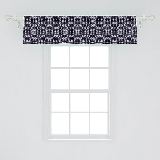 Ambesonne Navy Blue Window Valance Pack of 2, Geometric Dotted Pattern Design with Abstract Ogee Shapes Grid Ornament Tile, Rod Pocket Curtain Valances for Kitchen Bedroom, 42" X 12", Dark Blue Tan