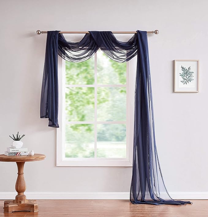 LinenZone Navy Window Scarf Valance in 288 Inch Size. Use Window Scarves as Canopy Bed or Backdrop Curtains, Curtain Scarf, or Sheer Fabric for Draping. (Amazing 55 x 288, Navy)