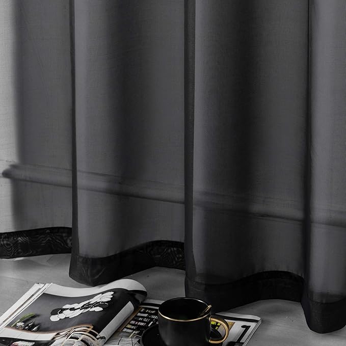 DUALIFE Black Curtains 120 Inches Long for Living Room 2 Panels Grommet Window Semi Sheer Extra Long Curtains for High Ceiling Bedroom Party Parties Backdrop 10 FT Floor Length