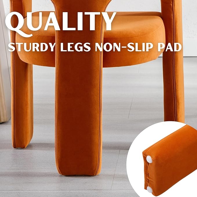 Modern Barrel Dining Chairs Set of 6, Velvet Upholstered Accent Side Chair with Arms Comfy Makeup Vanity Chairs, Dining Living Room Kitchen Chairs, Orange