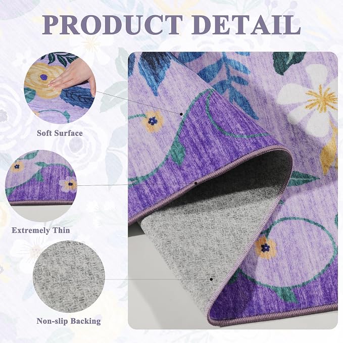 DUKINO 3x5 Area Rug, Floral Washable Rug - Image 4
