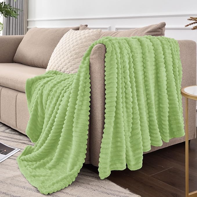BEDELITE Ribbed Jacquard Green Fleece Twin Blanket - Image 8