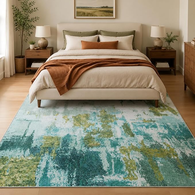 Ompaa Living Room Rug 5x7 Dark Green Area Rug Machine Washable Boho Rug Non - Image 2