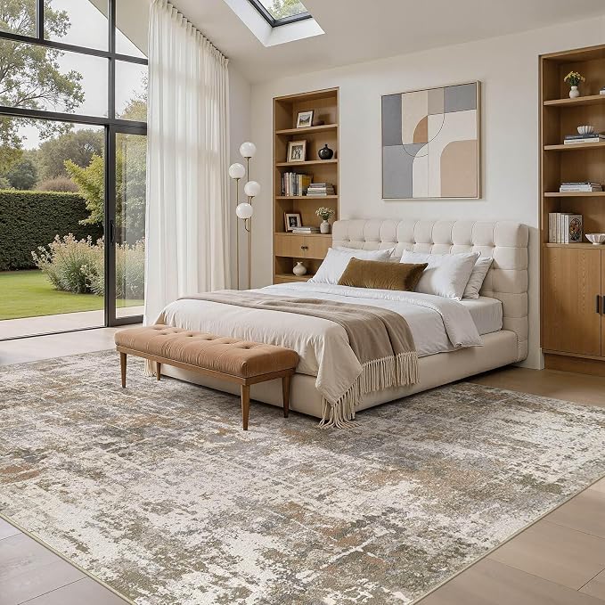 DMOYEST Area Rug Living Room Rugs 10x14 Washable Abstract Carpet | Neutral - Image 2