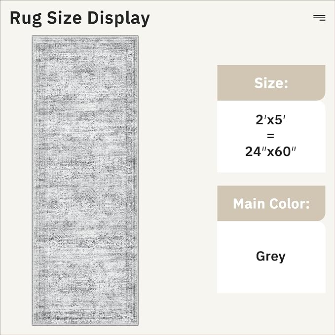 Soalmost Runner Rug 2x5 Washable Non-Slip Kitchen Entry Runners Grey | Soft - Image 5