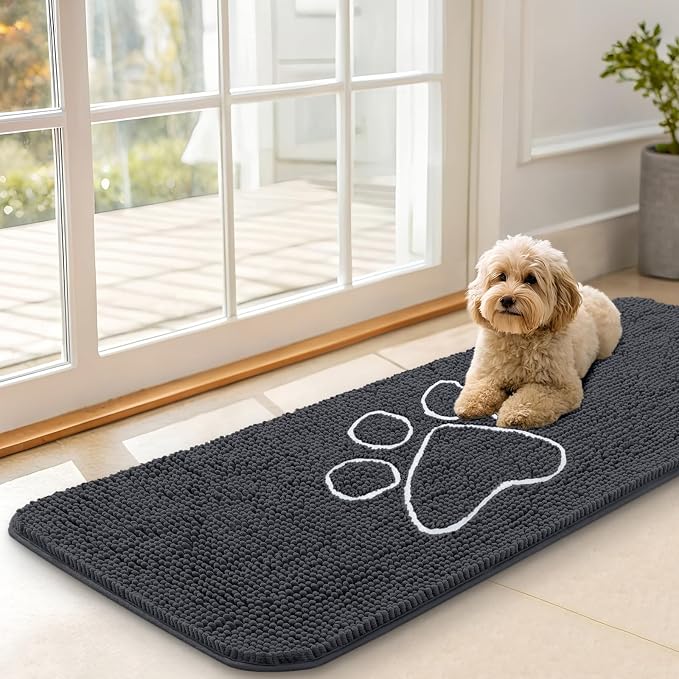 OLANLY Dog Door Mat for Muddy Paws 47x17, Paw Print Design Chenille Mud Mat | by OLANLY