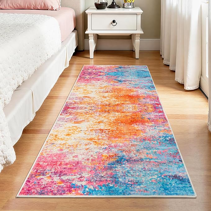 Rugflix 2x6 Runner Rug for Hallway, Washable Colorful Rainbow Runners | Machine - Image 3