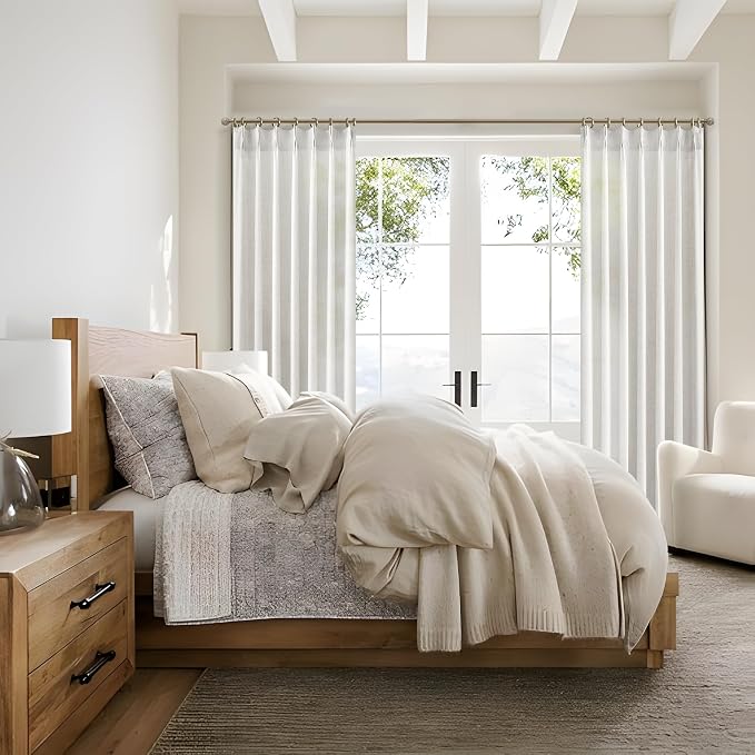 Extra Long 112 Inch Beige White Light Filtering High Ceiling Curtains - Image 7
