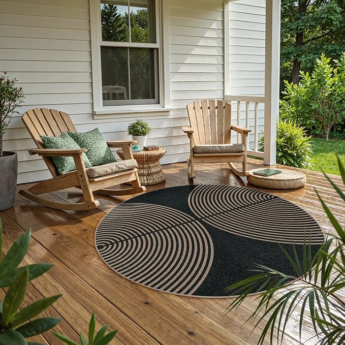 Lahome Enfys Modern Rainbow Round Rug, 6ft Easy Jute Circle Patio Rug Washable - Image 8