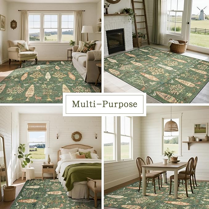 Washable Rugs 8x10 Area Rug for Living Room, Dining Room-Tree Green | Ultra - Image 5