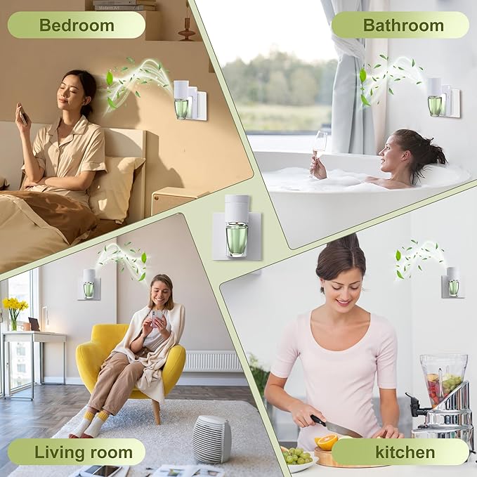 6 PCS Wall Fragrance Plug in with Night Light and Oil Diffuser Plug with Upgraded Fragrance Concentration Control, Compatible with Bath and Body Works WallFower for Home, White