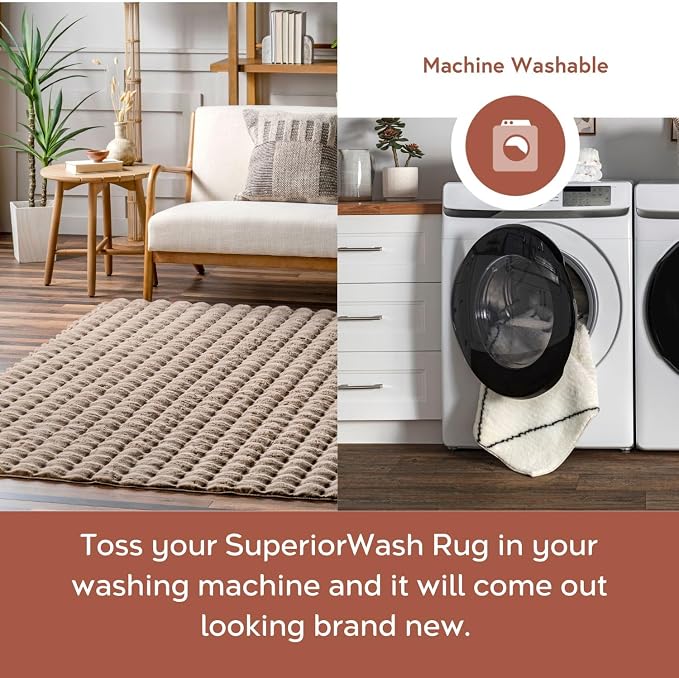 nuLOOM Jeni Taupe Checkered Washable Area Rug - Image 3