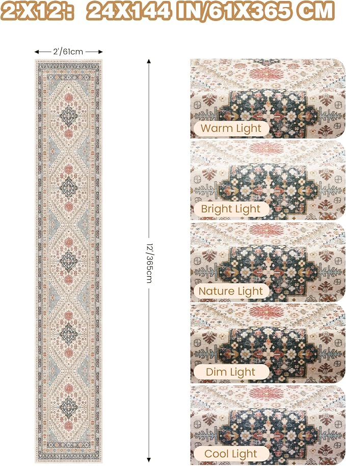 Hallway Runner Rug 2x12 Extra Long Washable Runner, Non Slip Runner - Image 2