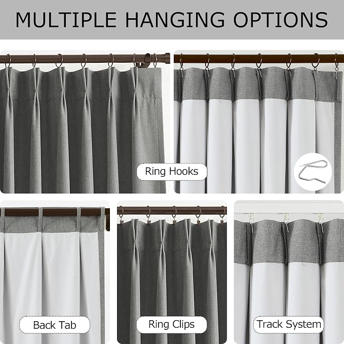 Vision Home Pinch Pleated Dark Grey Blackout Curtains 108 inch Linen Blended - Image 3