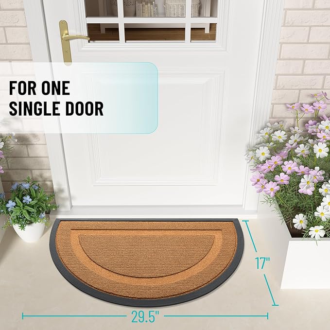 OLANLY Half Circle Front Door Mat Outside 29.5x17 All-Season Rubber Doormat | - Image 2