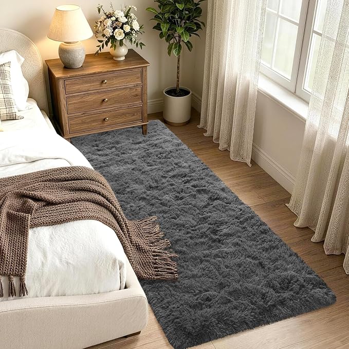 2x6 Dark Grey Fluffy Soft Runner Rug Non-Slip - Image 2