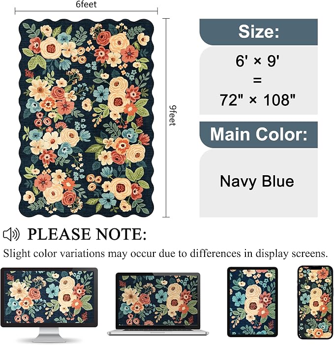 DUKINO 6x9 Area Rugs, Floral Washable Living Room Rug Non Slip, Stain Resistant - Image 2