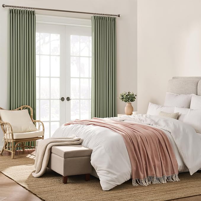 Sage Green Blackout Curtains Pinch Pleat 84 Inches Long Thermal Insulated Black - Image 4