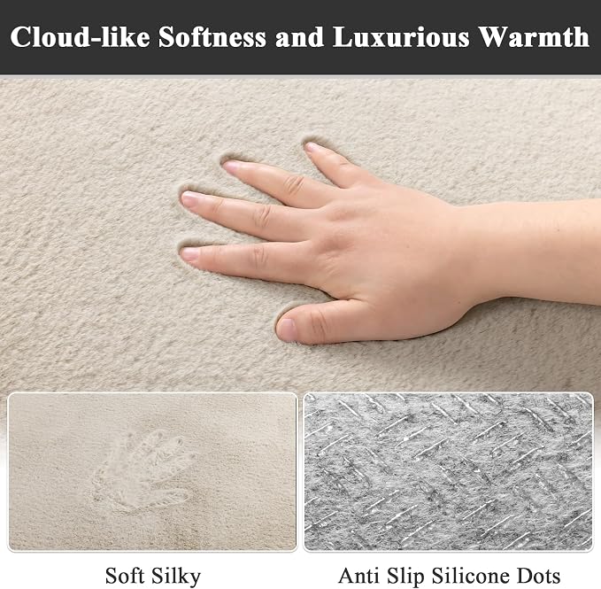 SHACOS Ultra Soft Faux Rabbit Fur Area Rug 5'x7', Non Slip Washable Padded - Image 7