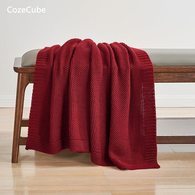 CozeCube Christmas Red Seed Stitch Throw Blanket 60"x80", Farmhouse Decor | - Image 5