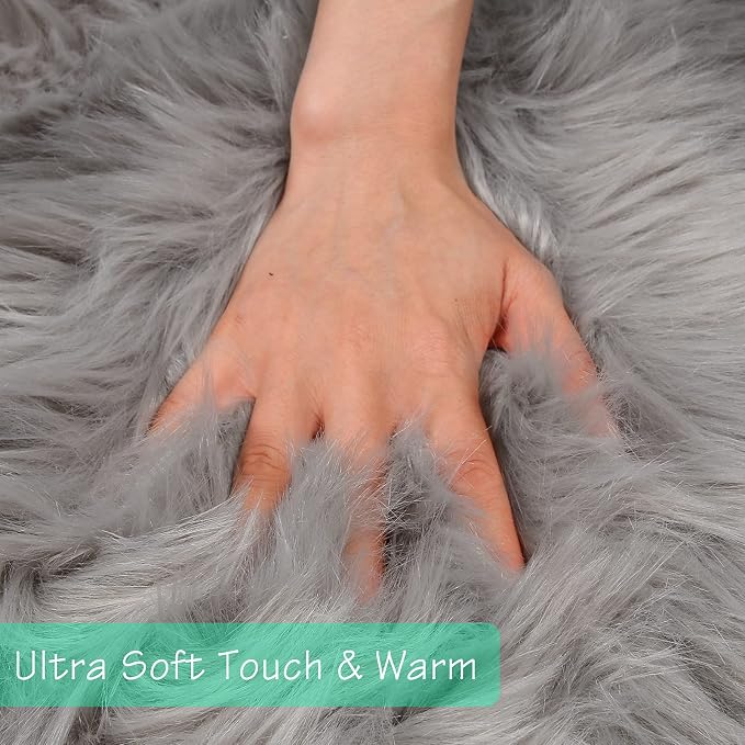 duduta Grey Faux Sheepskin Runner Rugs 2x6 ft, Fluffy Fur Couch Covers | Shag - Image 3
