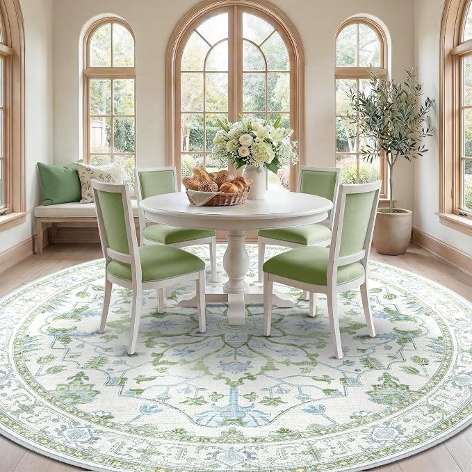 RELEANY Washable Area Rug, Round 8ft, Water Repellent, Pet Friendly, Vintage - Image 2
