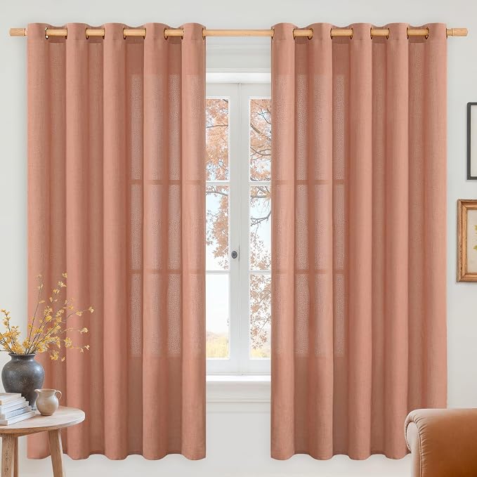 YoungsTex Terracotta Linen Curtains 63 Inch Length by YoungsTex