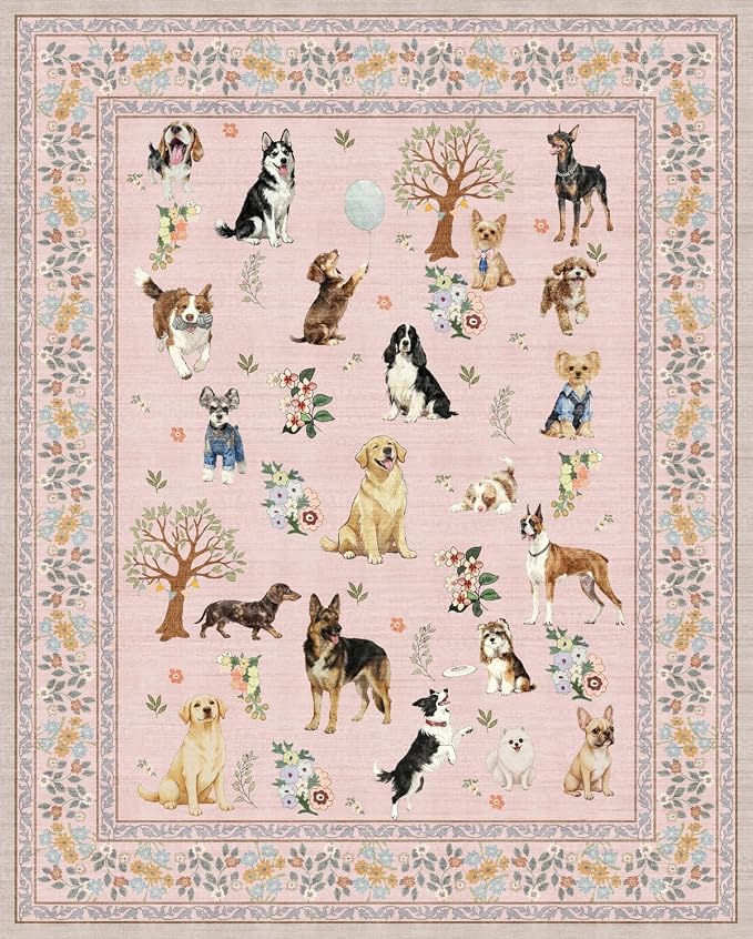 Pink Area Rug 9x12 for Living Room Bedroom | Low Pile; Non Slip;Machine by WelcometoBabovid