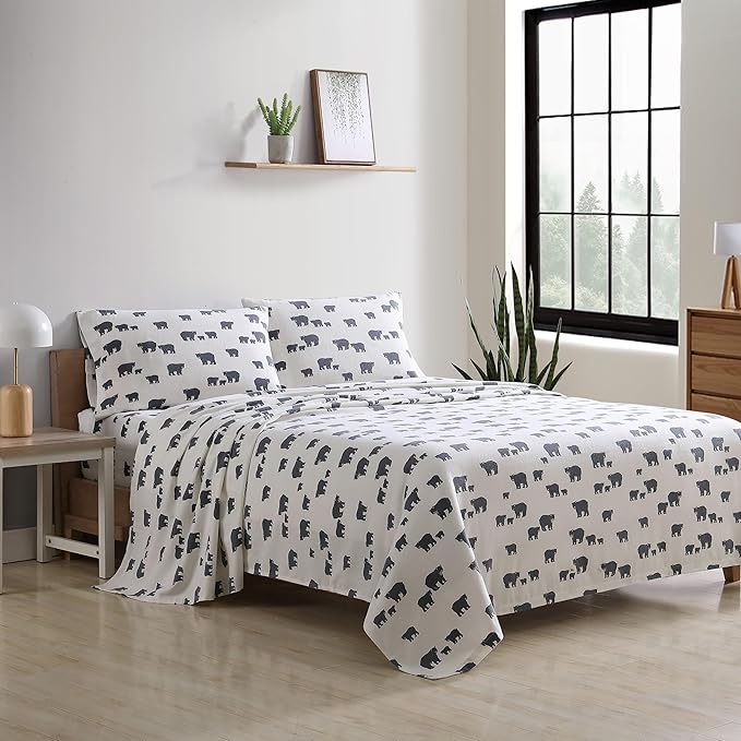 Eddie Bauer - Sheets, Cotton Flannel Bedding Set, Brushed for Extra Softness, Cozy Home Decor (Beacon Hill Ivory, King)