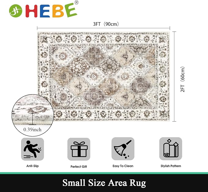 HEBE Indoor Door Mat 2'x3', Washable Welcome Mat - Image 2