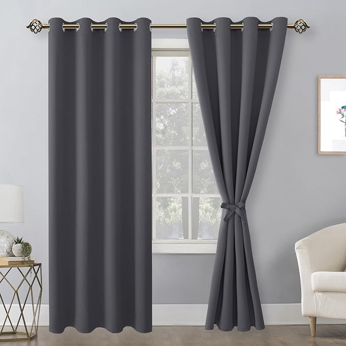 Blackout Curtains for Bedroom, 52 x 84 Inches Long, Dark Grey | Thermal - Image 8