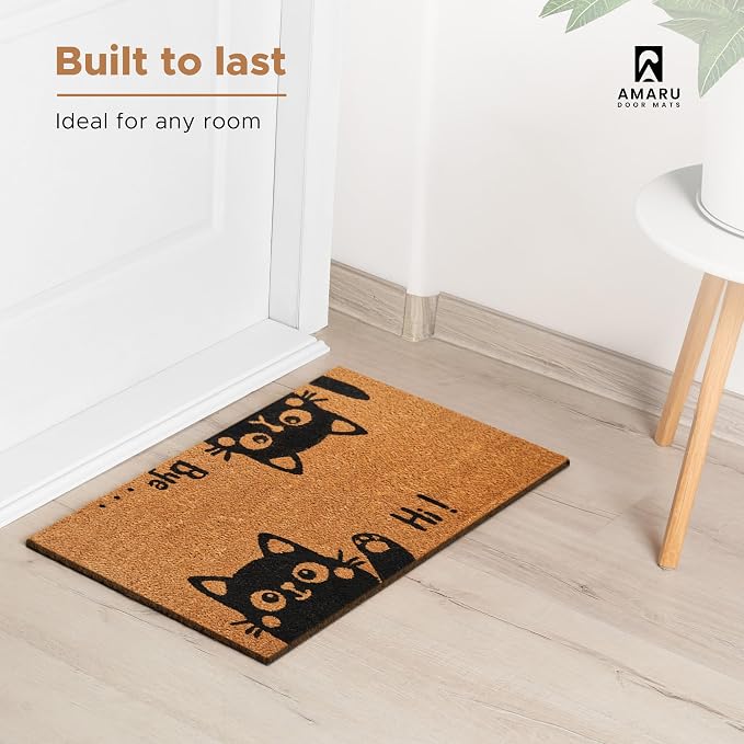 Coir Welcome Mat, Hi-Bye Cat, 17 x 29 in | 100% Natural Coir, Anti-Shedding - Image 5