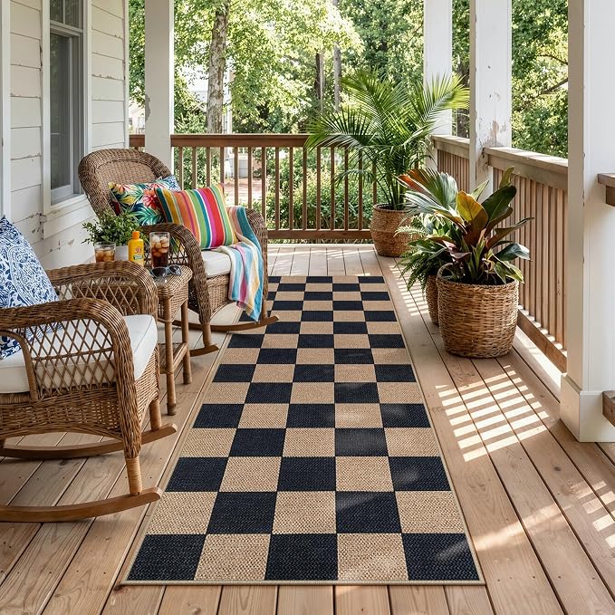 Lahome Checkered Easy Jute Outdoor Runner Rug, 2x6 Kitchen Rugs Washable | by Lahome