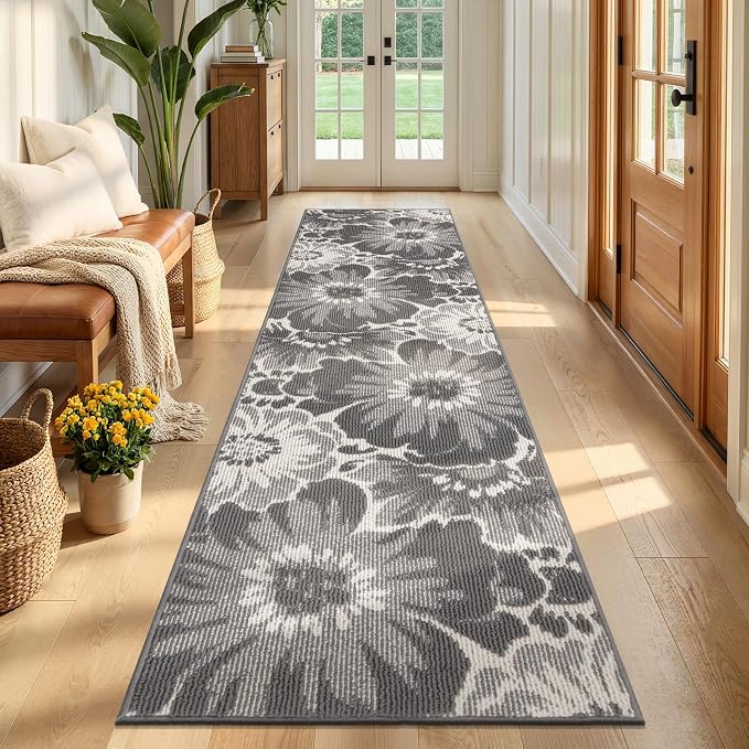 Findosom Hallway Runner Rug 2x8, Non Slip High-Low Textured Floral Washable - Image 3