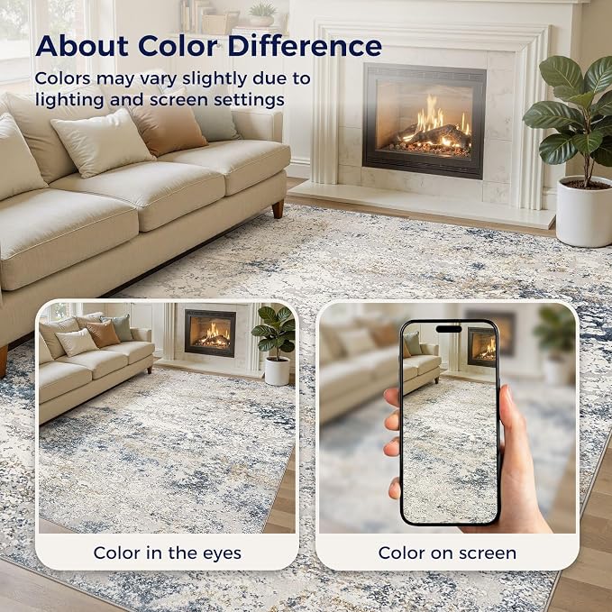DMOYEST Area Rug Living Room Rugs 7x9 Washable Abstract Beige Blue Carpet | - Image 8