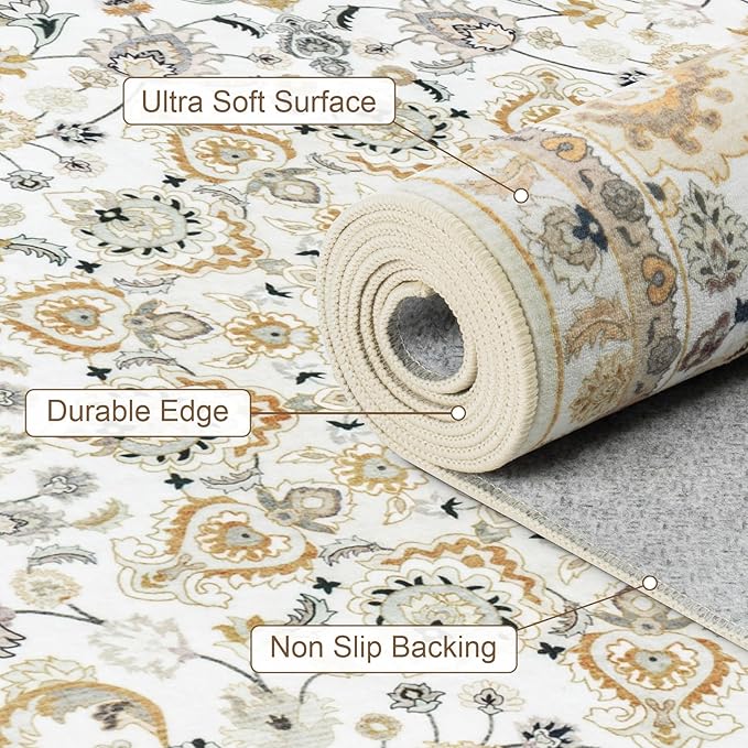 5x7 Area Rugs Living Room: Washable Vintage Rug - Image 6