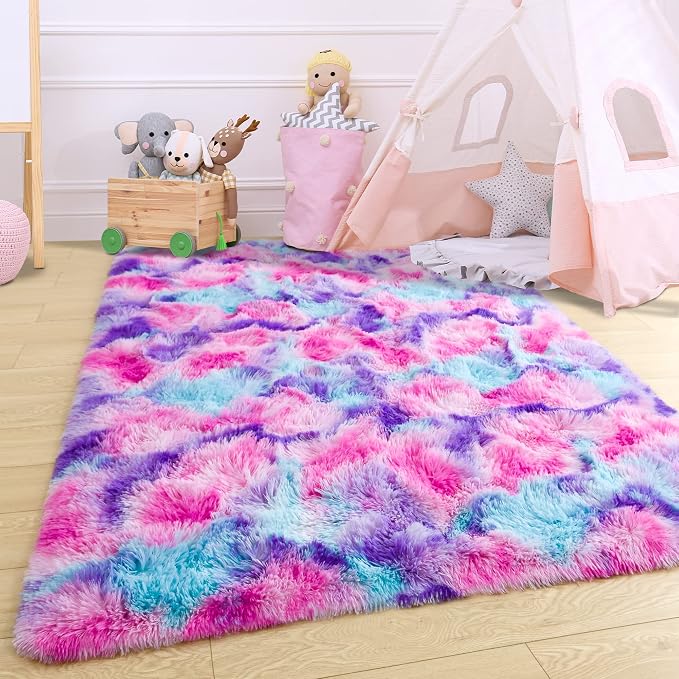 3x5 Tie-Dyed Pink Purple Blue Fluffy Area Rug Non-Slip - Image 6