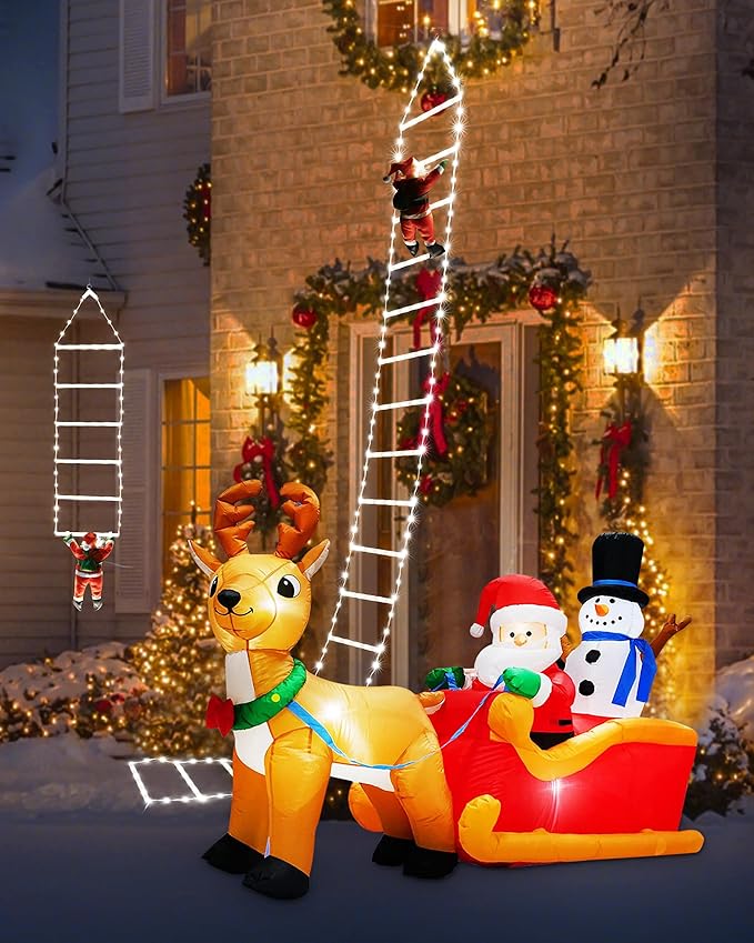 Toodour LED Christmas Lights - 10ft Christmas Decorative Ladder Lights with Santa Claus, Xmas Decorations Light for Indoor Outdoor, Window, Garden, Home, Wall, Xmas Tree Decor - White