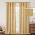 Linen Curtains 95 Inch Length for Living Room 2 Panels, Caramel Brown | Semi by LAMIT