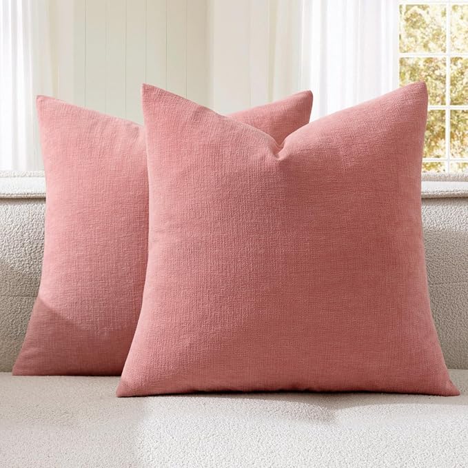 MIULEE Coral Red Chenille Couch Throw Pillow Covers, 18x18 | Set of 2, Soft by MIULEE