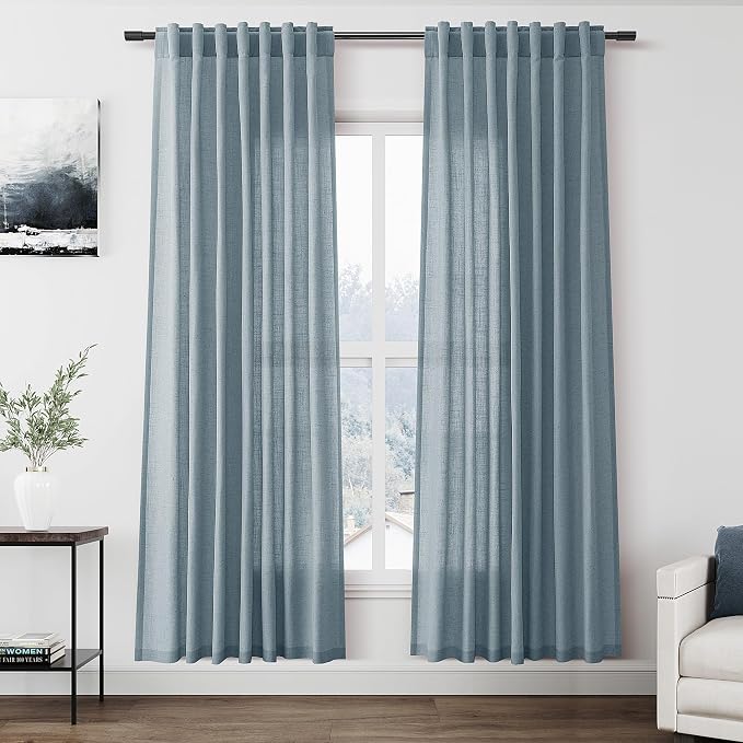 Light Blue Linen Curtains 80 Inches Long 2 Panels Set by Nanspring