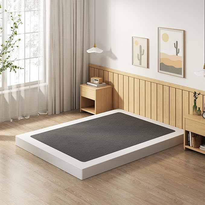 EMODA 5 Inch Box Spring Queen Size Bed Base, Heavy Duty Metal Queen Mattress Foundation with Fabric Cover, Easy Assembly