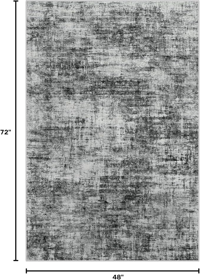 4x6 Area Rugs for Living Room: Washable Abstract Black Badroom Carpet | - Image 2