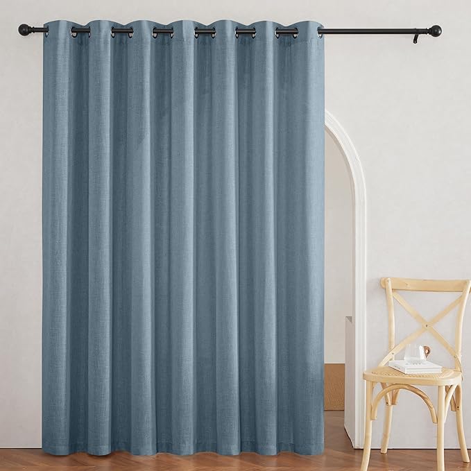 RYB HOME Linen Blended Semi Sheer Curtains - Semi Transparent Privacy Lightweight Elegant Decorative Country Rustic Panels for Dining Room Hallway, W 60 x L 90 inches, Stone Blue, 1 Panel