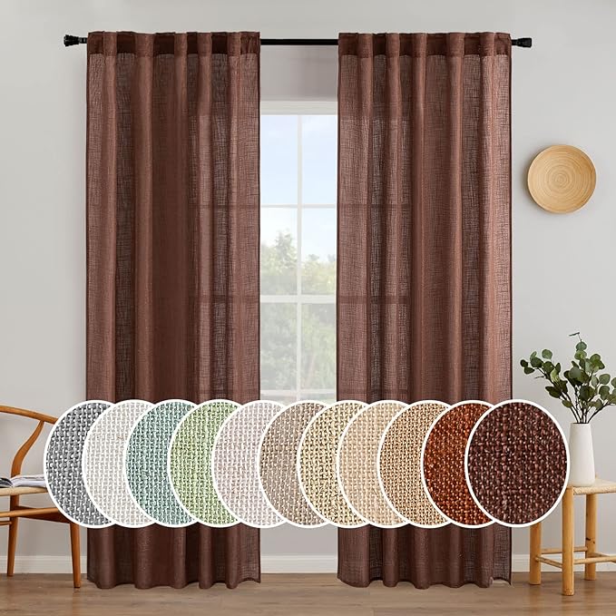 MIULEE Chocolate Brown Linen Curtains 52x84 Inch by MIULEE